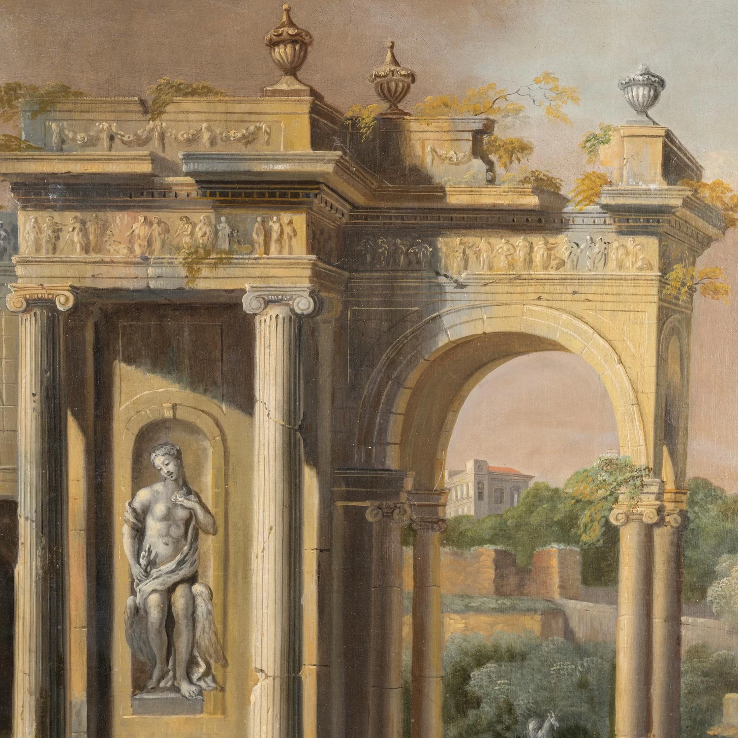 Veduta di Roma con rovine classiche e personaggi - dettaglio